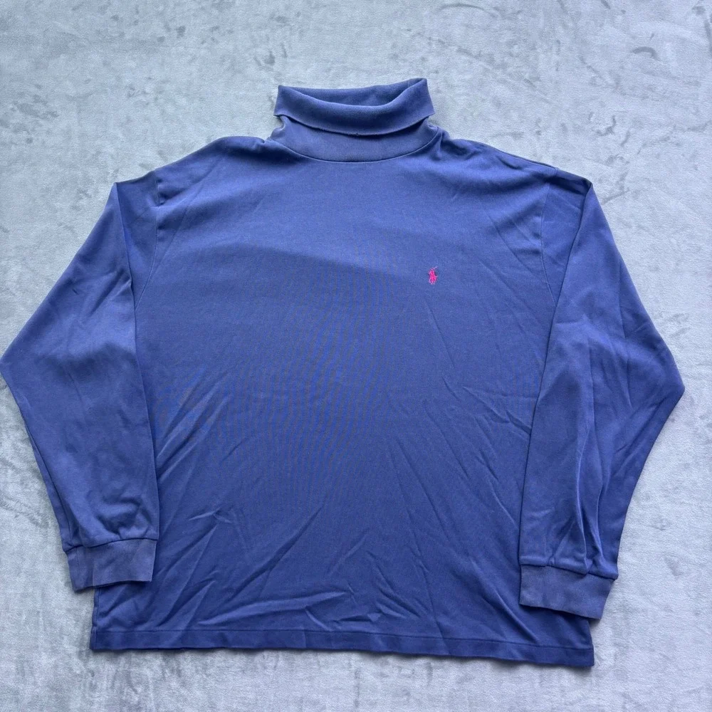 Vtg Polo Ralph Lauren Mens XXL Navy Blue Long Sleeve Turtleneck Pony Logo Shirt